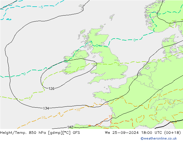 Height/Temp. 850 hPa GFS śro. 25.09.2024 18 UTC