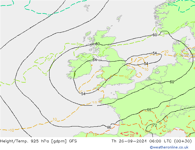 Height/Temp. 925 hPa GFS Th 26.09.2024 06 UTC