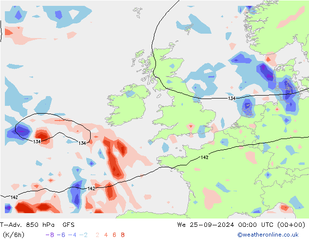 T-Adv. 850 hPa GFS Çar 25.09.2024 00 UTC