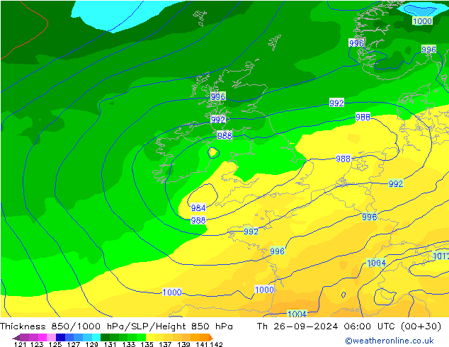 Thck 850-1000 hPa GFS Qui 26.09.2024 06 UTC