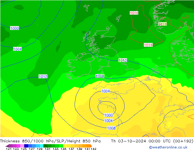 Schichtdicke 850-1000 hPa GFS Do 03.10.2024 00 UTC