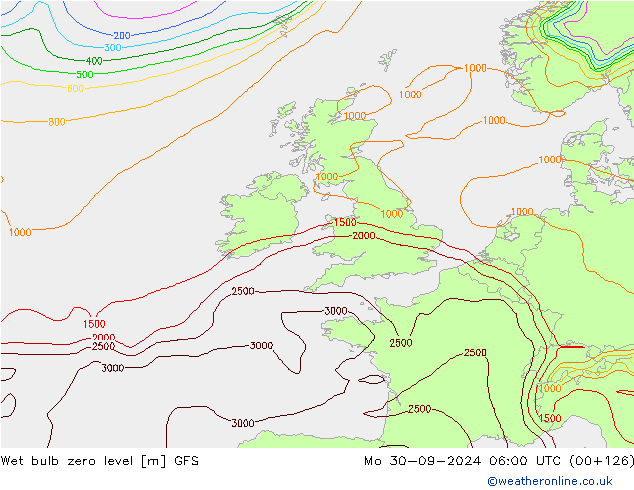 Wet bulb zero level GFS Po 30.09.2024 06 UTC