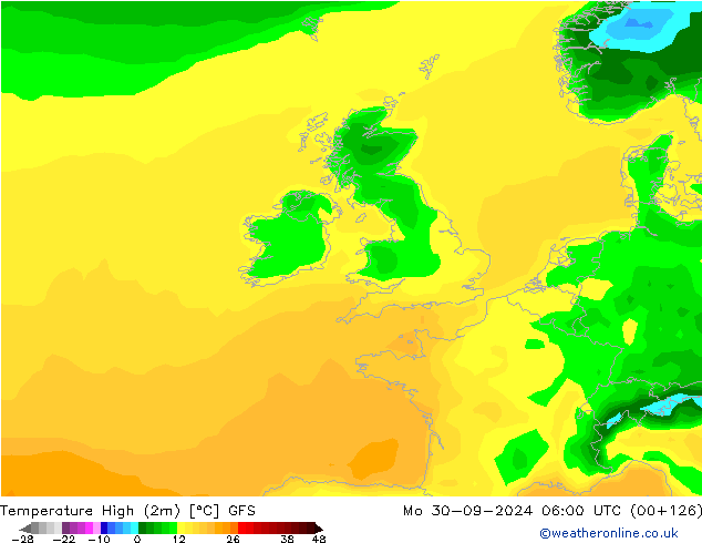 Max. Temperatura (2m) GFS pon. 30.09.2024 06 UTC