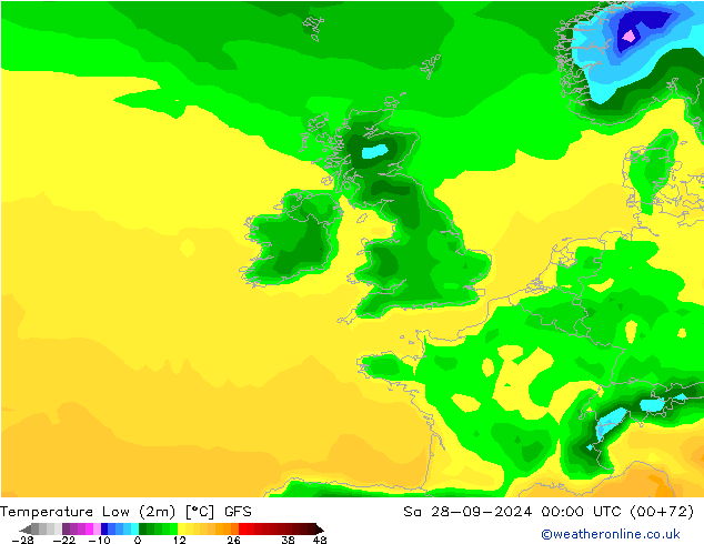 Temperature Low (2m) GFS Sa 28.09.2024 00 UTC