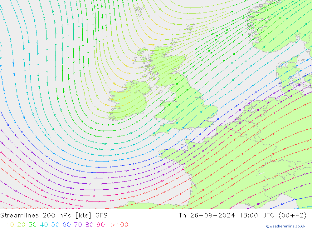 Stromlinien 200 hPa GFS Do 26.09.2024 18 UTC