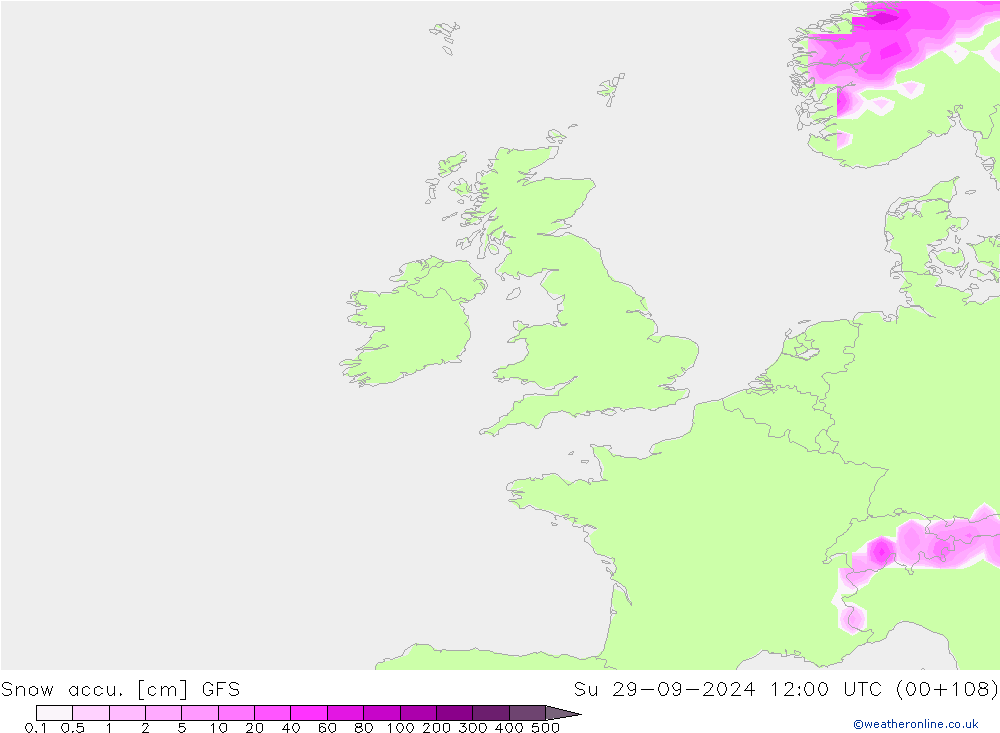 Snow accu. GFS Su 29.09.2024 12 UTC