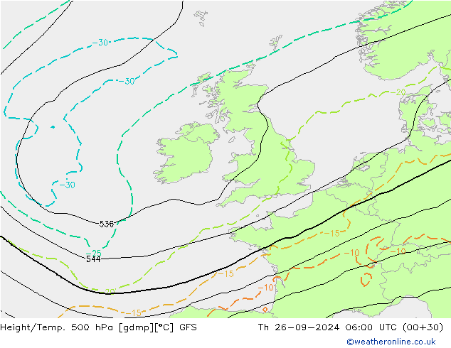 Z500/Rain (+SLP)/Z850 GFS  26.09.2024 06 UTC