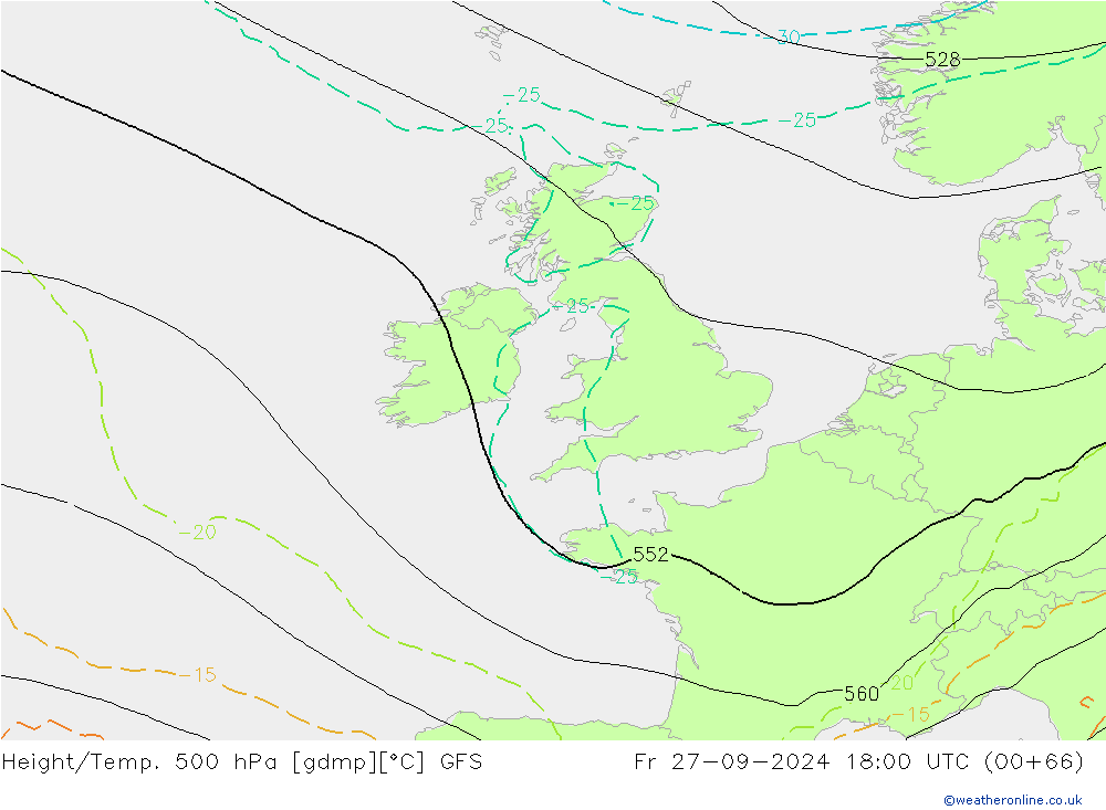 Height/Temp. 500 hPa GFS pt. 27.09.2024 18 UTC