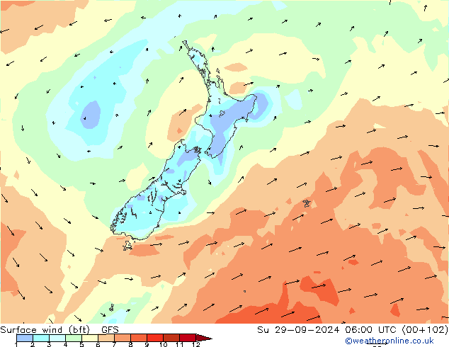 Rüzgar 10 m (bft) GFS Paz 29.09.2024 06 UTC