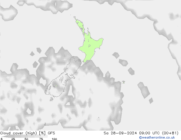 Cloud cover (high) GFS Sa 28.09.2024 09 UTC