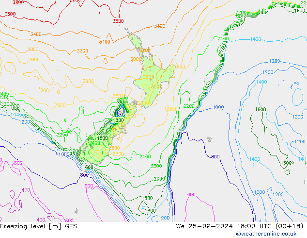 Zero termico GFS mer 25.09.2024 18 UTC