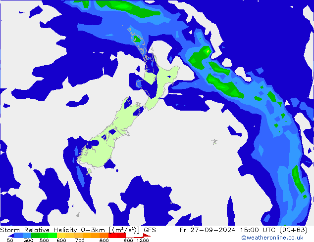 Storm Relative Helicity GFS pt. 27.09.2024 15 UTC