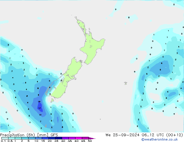 Yağış (6h) GFS Çar 25.09.2024 12 UTC