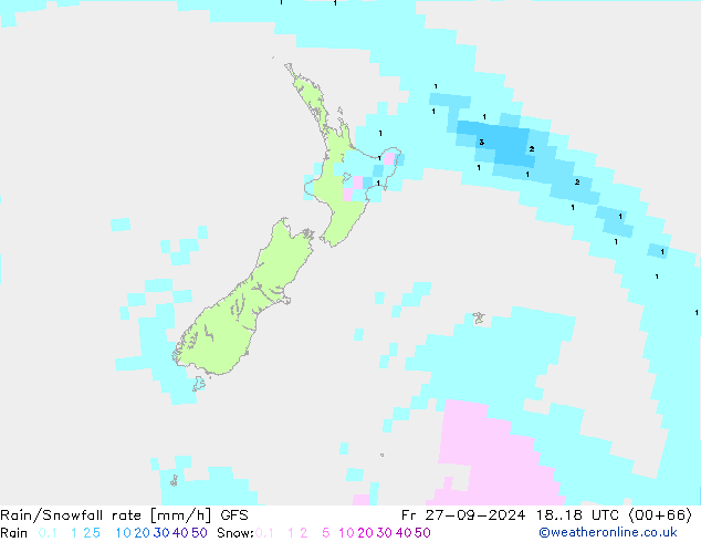 Rain/Snowfall rate GFS Fr 27.09.2024 18 UTC