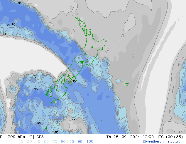 Humidité rel. 700 hPa GFS jeu 26.09.2024 12 UTC