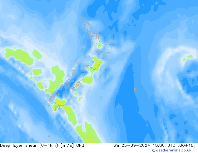 Deep layer shear (0-1km) GFS ср 25.09.2024 18 UTC