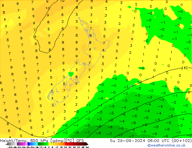 Z500/Rain (+SLP)/Z850 GFS Вс 29.09.2024 06 UTC