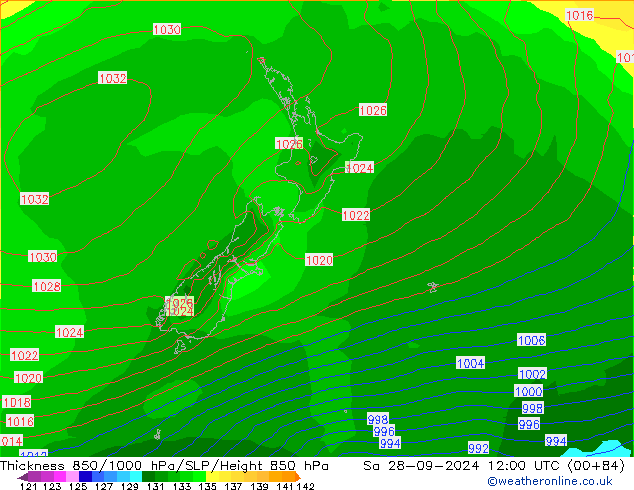 Dikte 850-1000 hPa GFS za 28.09.2024 12 UTC