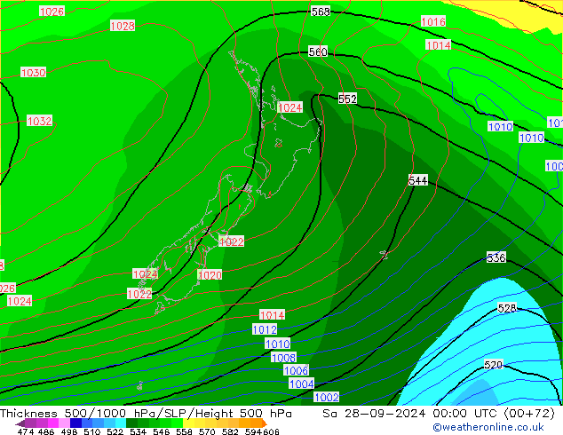 500-1000 hPa Kalınlığı GFS Cts 28.09.2024 00 UTC