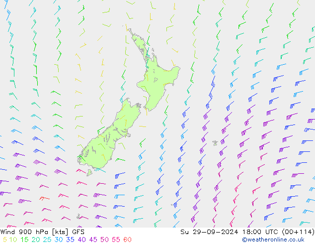 Wind 900 hPa GFS Su 29.09.2024 18 UTC