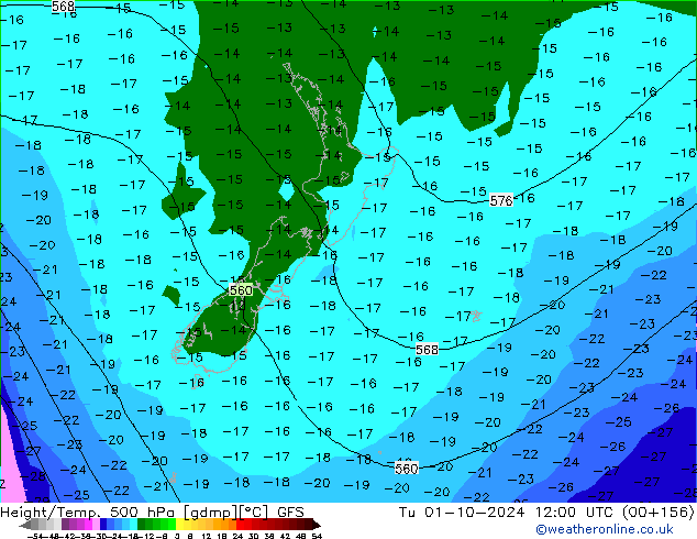 Z500/Rain (+SLP)/Z850 GFS  01.10.2024 12 UTC