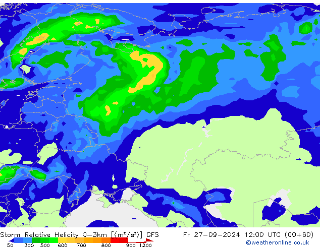 Storm Relative Helicity GFS ven 27.09.2024 12 UTC