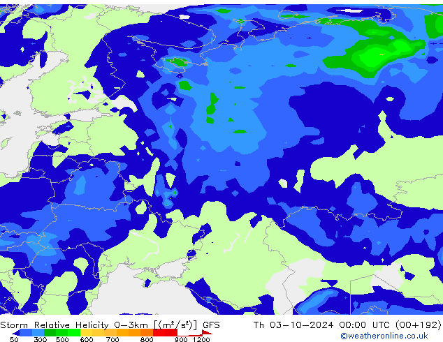 Storm Relative Helicity GFS gio 03.10.2024 00 UTC