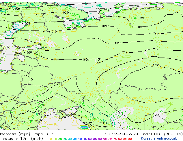 Izotacha (mph) GFS nie. 29.09.2024 18 UTC