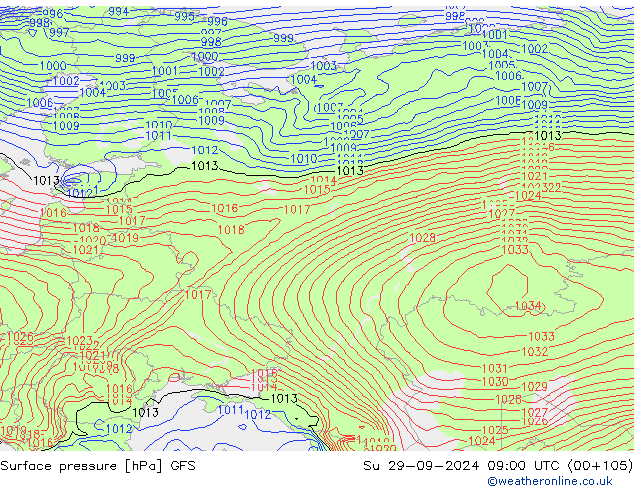 Surface pressure GFS Su 29.09.2024 09 UTC