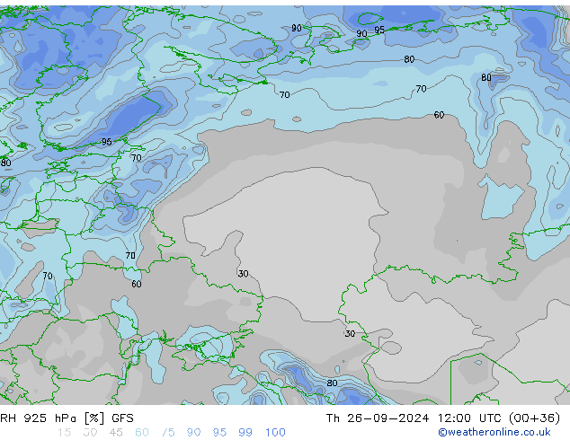 RH 925 hPa GFS Th 26.09.2024 12 UTC