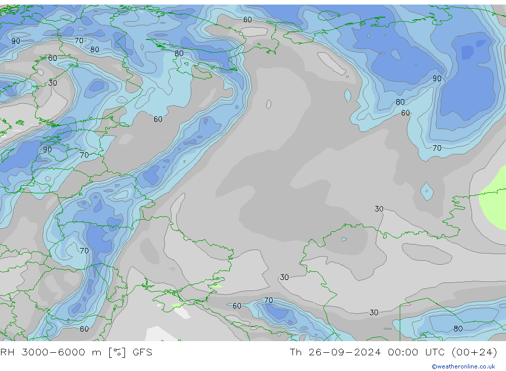 RH 3000-6000 m GFS Th 26.09.2024 00 UTC