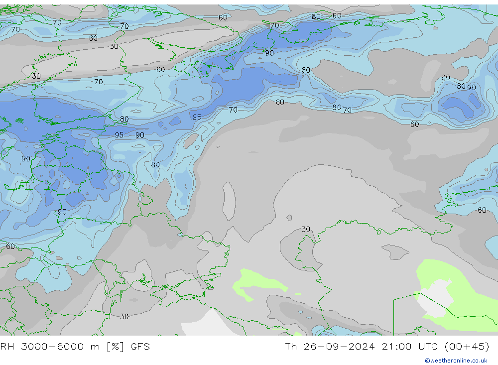 RH 3000-6000 m GFS Qui 26.09.2024 21 UTC