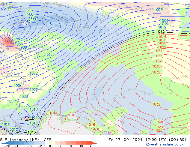 SLP tendency GFS Fr 27.09.2024 12 UTC