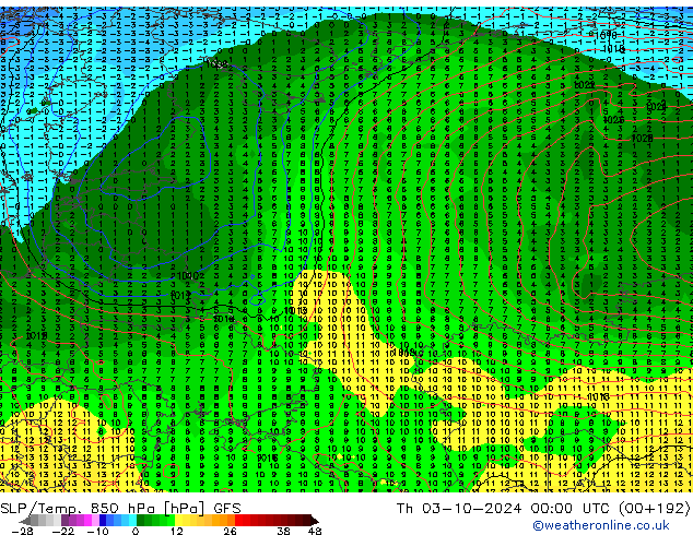 SLP/Temp. 850 hPa GFS October 2024