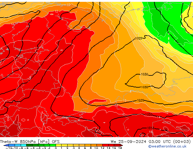 Theta-W 850hPa GFS  25.09.2024 03 UTC