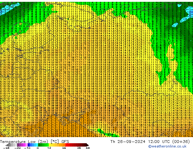 Temp. minima (2m) GFS gio 26.09.2024 12 UTC