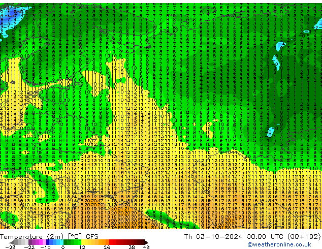 Temperature (2m) GFS Čt 03.10.2024 00 UTC