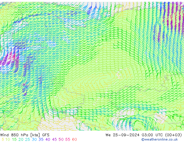 Vent 850 hPa GFS mer 25.09.2024 03 UTC