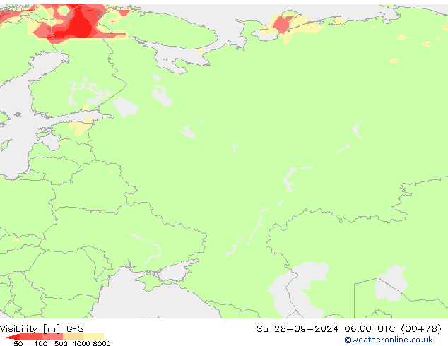 Dohlednost GFS So 28.09.2024 06 UTC