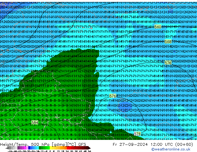 Geop./Temp. 500 hPa GFS vie 27.09.2024 12 UTC