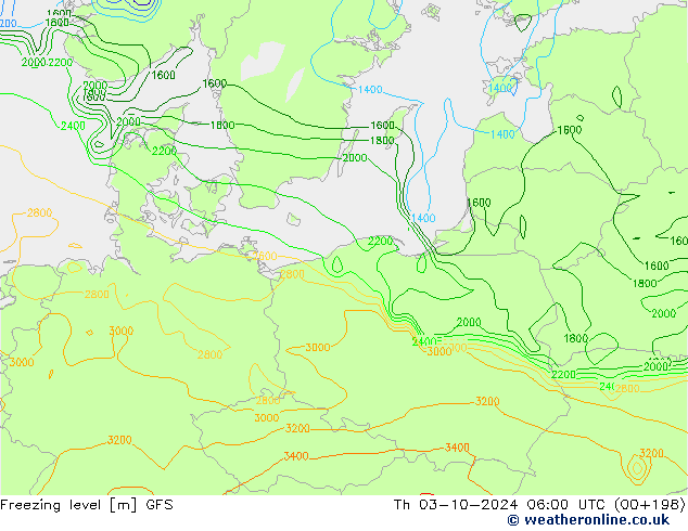 Nulgradenniveau GFS do 03.10.2024 06 UTC