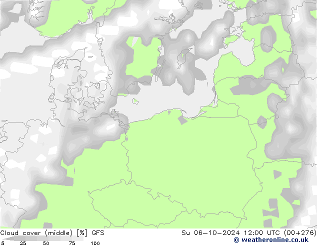 Cloud cover (middle) GFS Su 06.10.2024 12 UTC