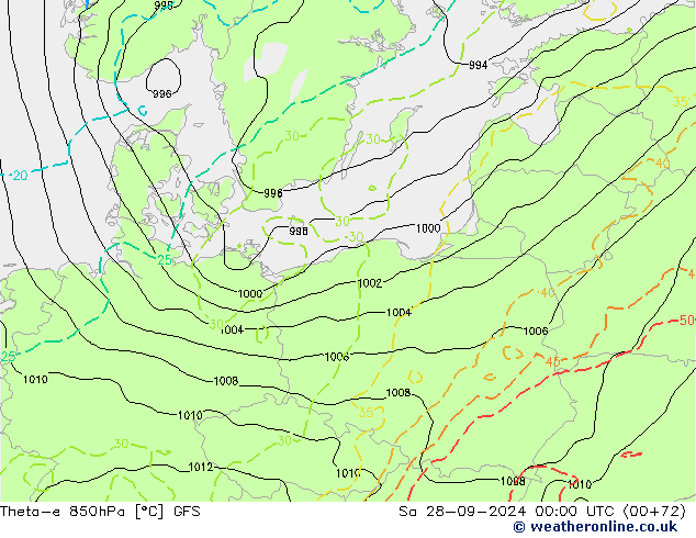 Theta-e 850hPa GFS Sa 28.09.2024 00 UTC