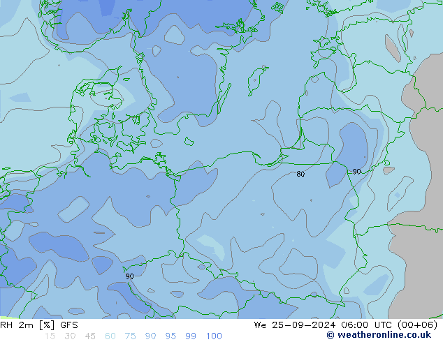 RH 2m GFS We 25.09.2024 06 UTC