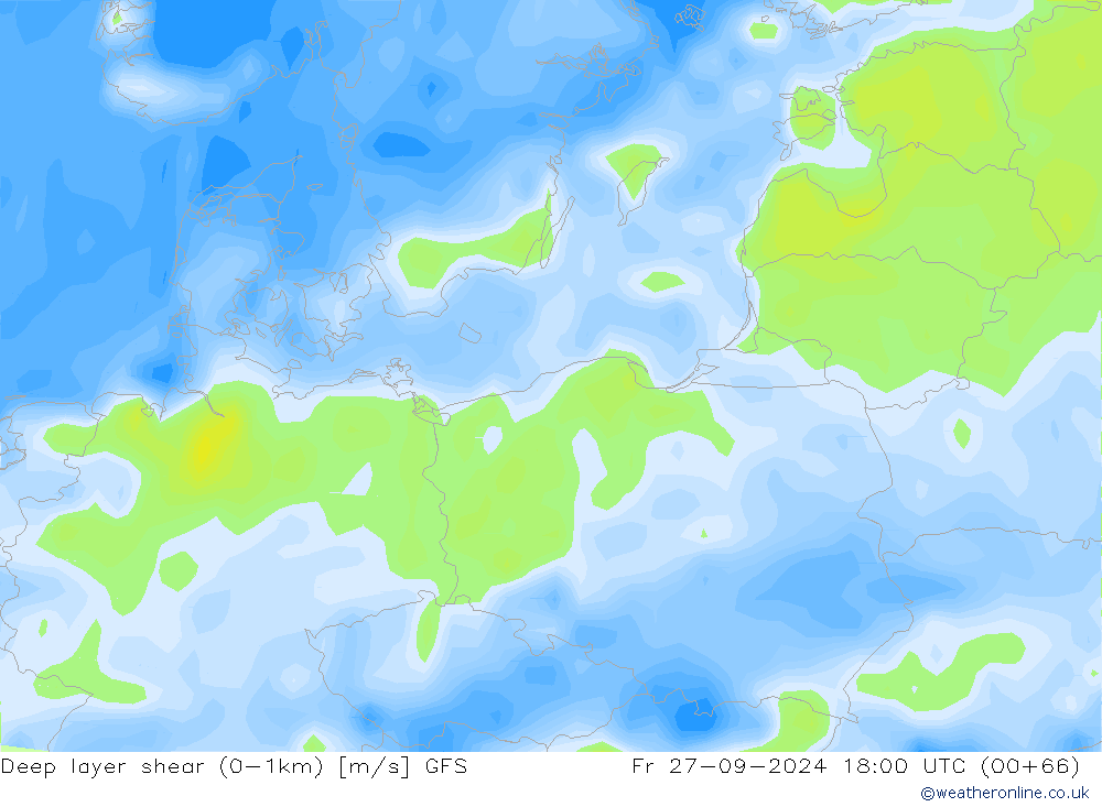 Deep layer shear (0-1km) GFS ven 27.09.2024 18 UTC