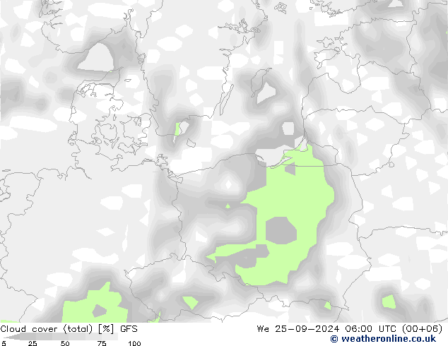 Bewolking (Totaal) GFS wo 25.09.2024 06 UTC