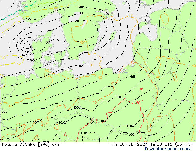 Theta-e 700гПа GFS чт 26.09.2024 18 UTC