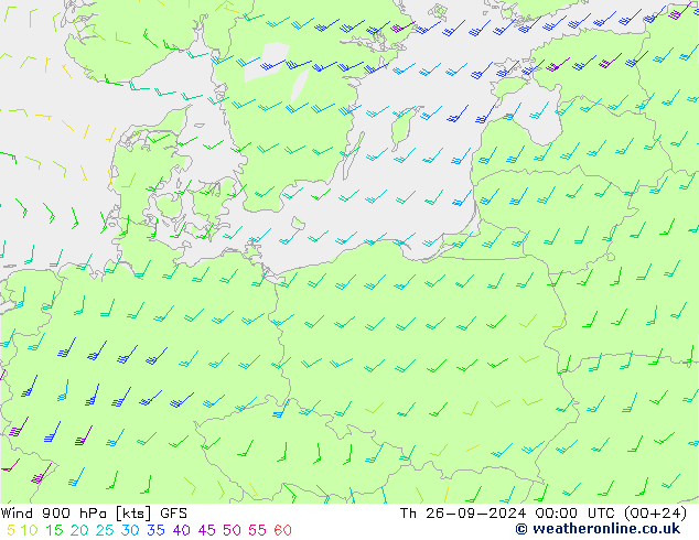 Vento 900 hPa GFS gio 26.09.2024 00 UTC