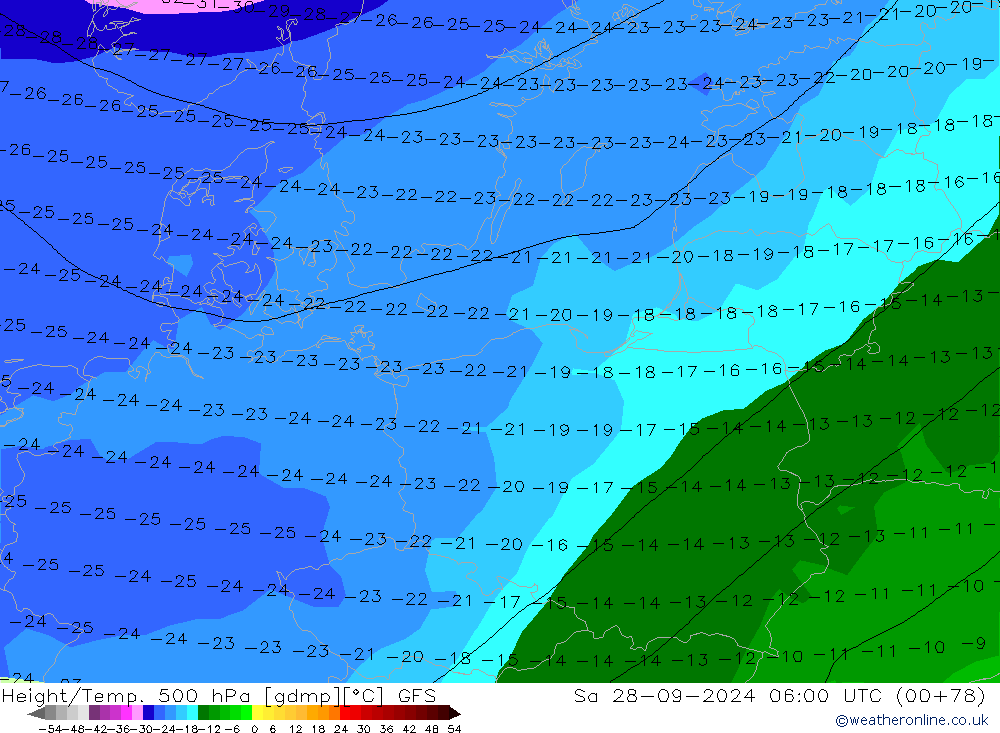 Z500/Rain (+SLP)/Z850 GFS sab 28.09.2024 06 UTC