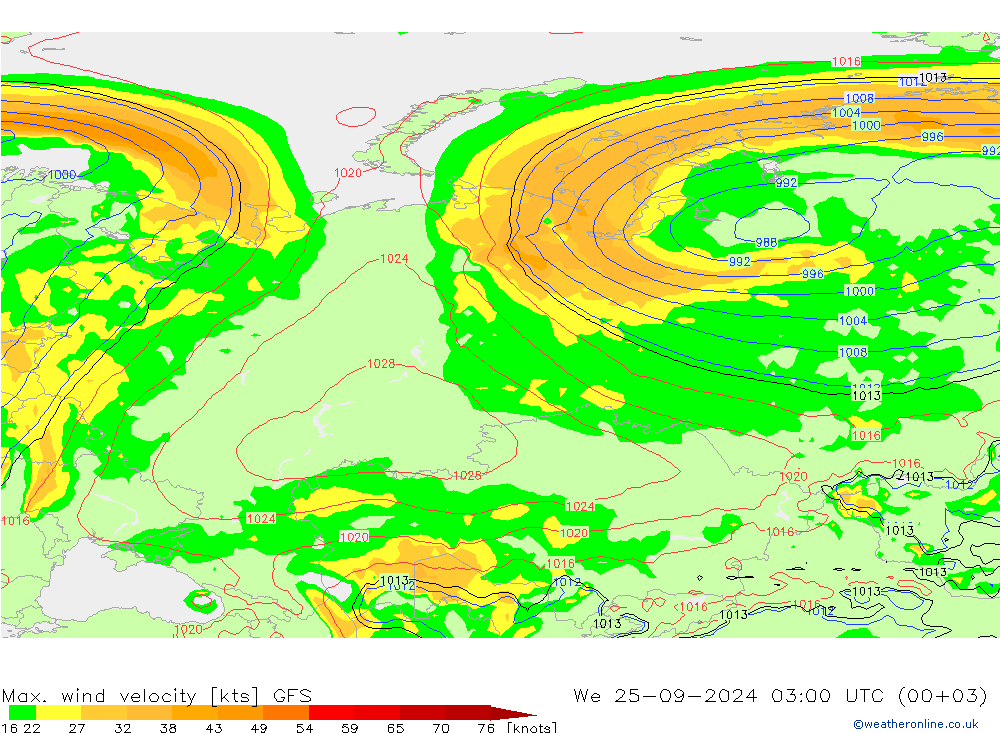 Max. wind velocity GFS St 25.09.2024 03 UTC